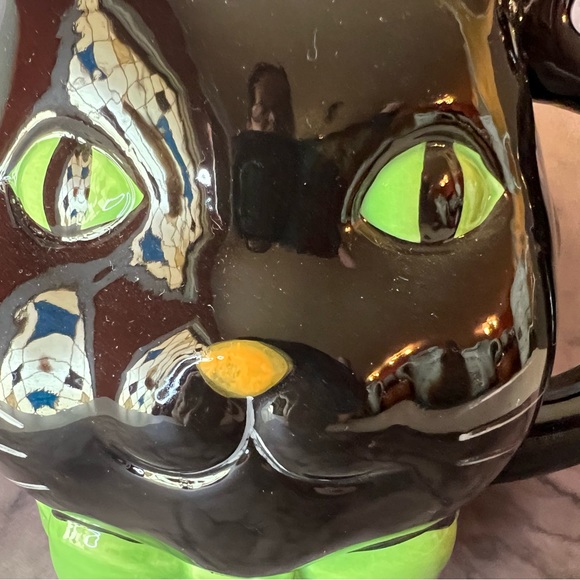 Halloween Ceramic Large Black Cat Mug Green Eyes & Bow Tie Coffee Cider Tea - Picture 4 of 5